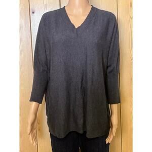 J. Jill Pure jill ribbed-cuffs V-neck pullover 3/4 sleeve sweater sz M gray